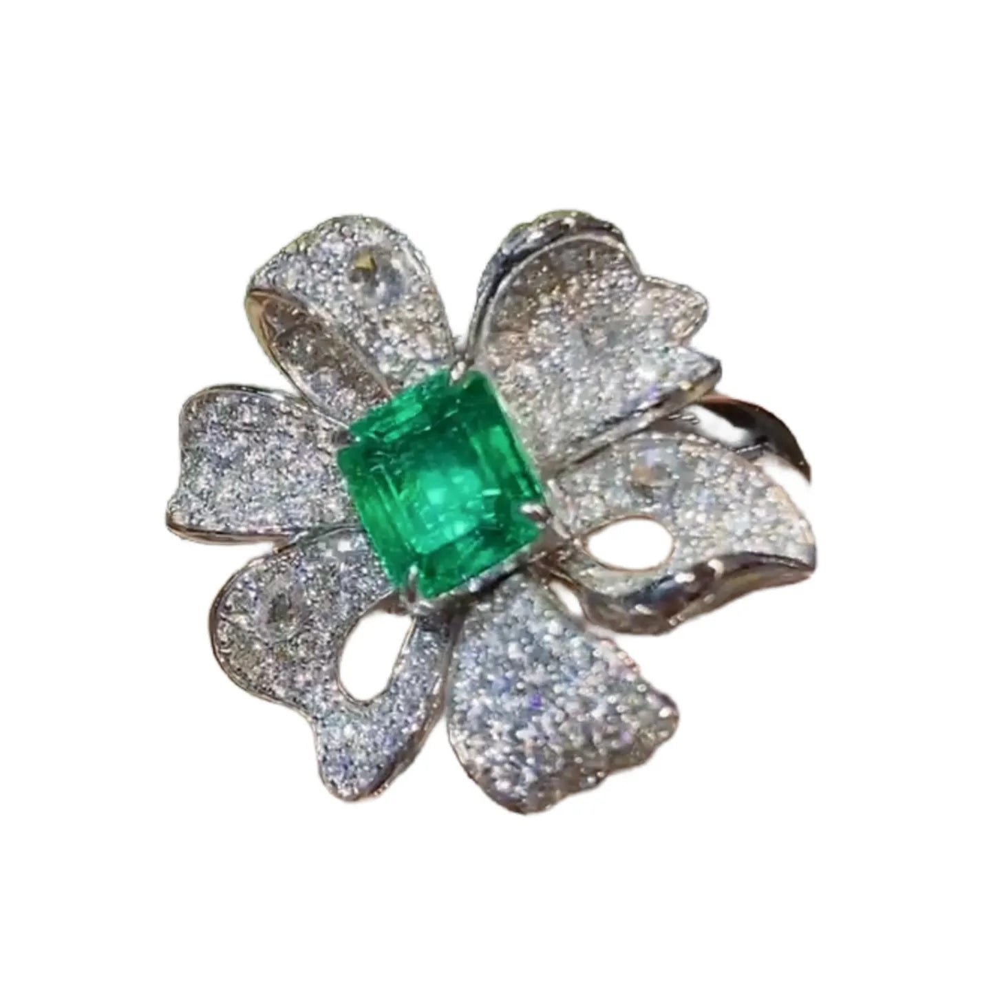 Thick Gold Pave Design 1.37ct Emerald Ring