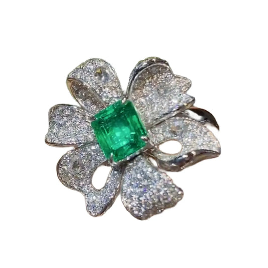 Thick Gold Pave Design 1.37ct Emerald Ring