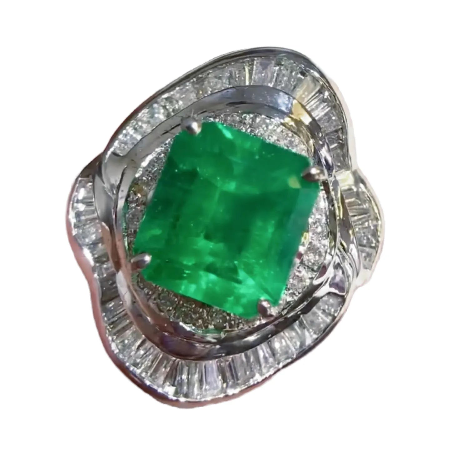 Platinum 3.4ct Colombian Emerald Ring Vivid Green