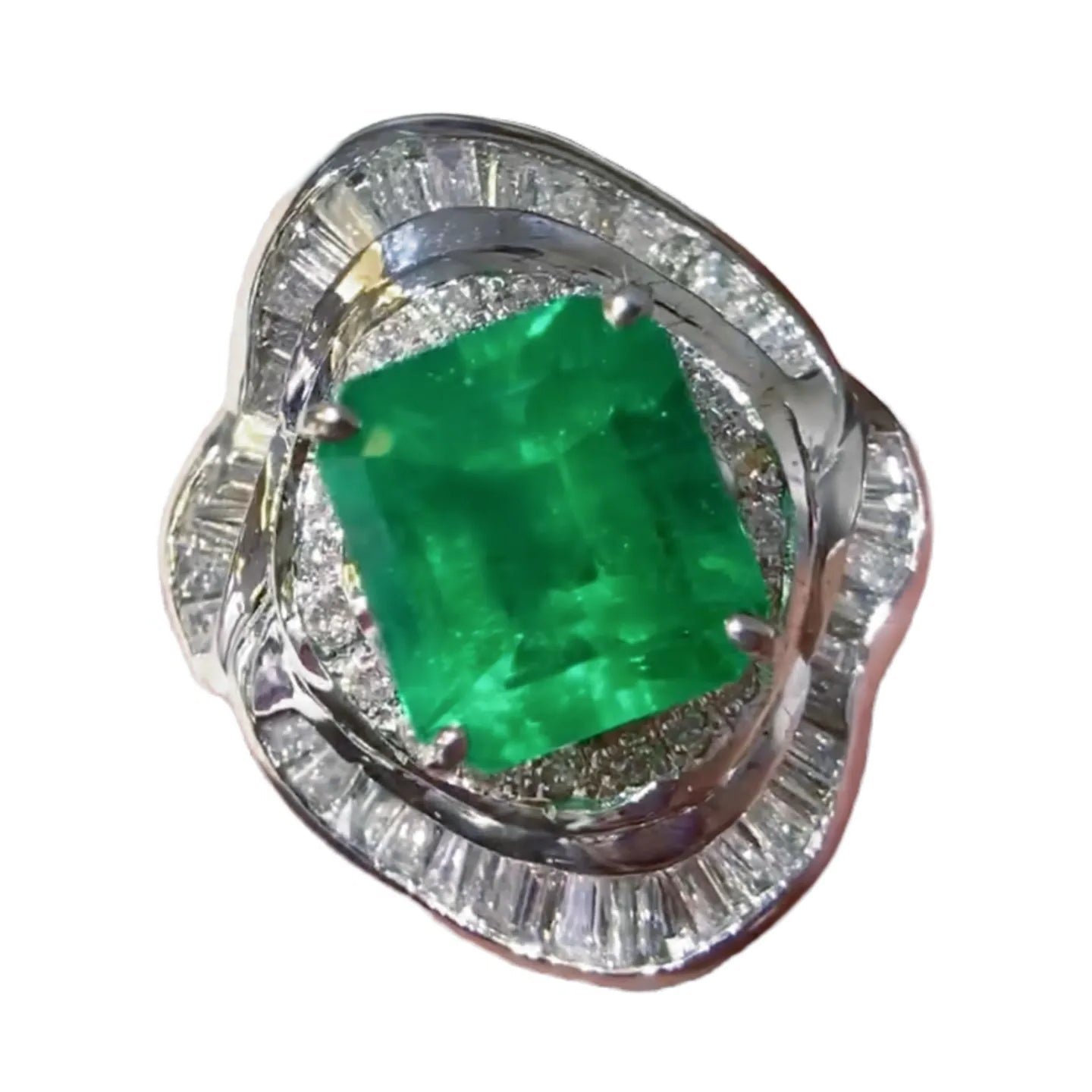 Platinum 3.4ct Colombian Emerald Ring Vivid Green