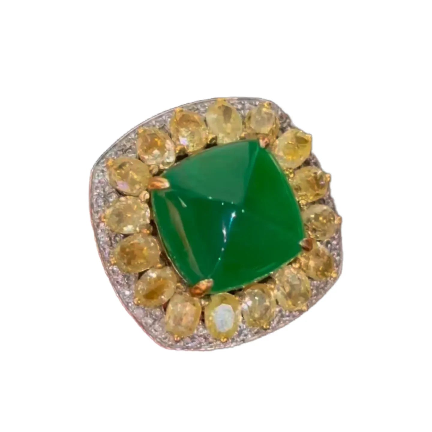 5.15ct Vivid Green Emerald Ring and Pendant Dual-Use Design with Yellow Diamonds