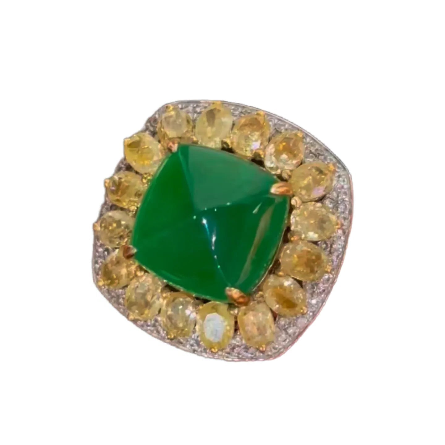5.15ct Vivid Green Emerald Ring and Pendant Dual-Use Design with Yellow Diamonds