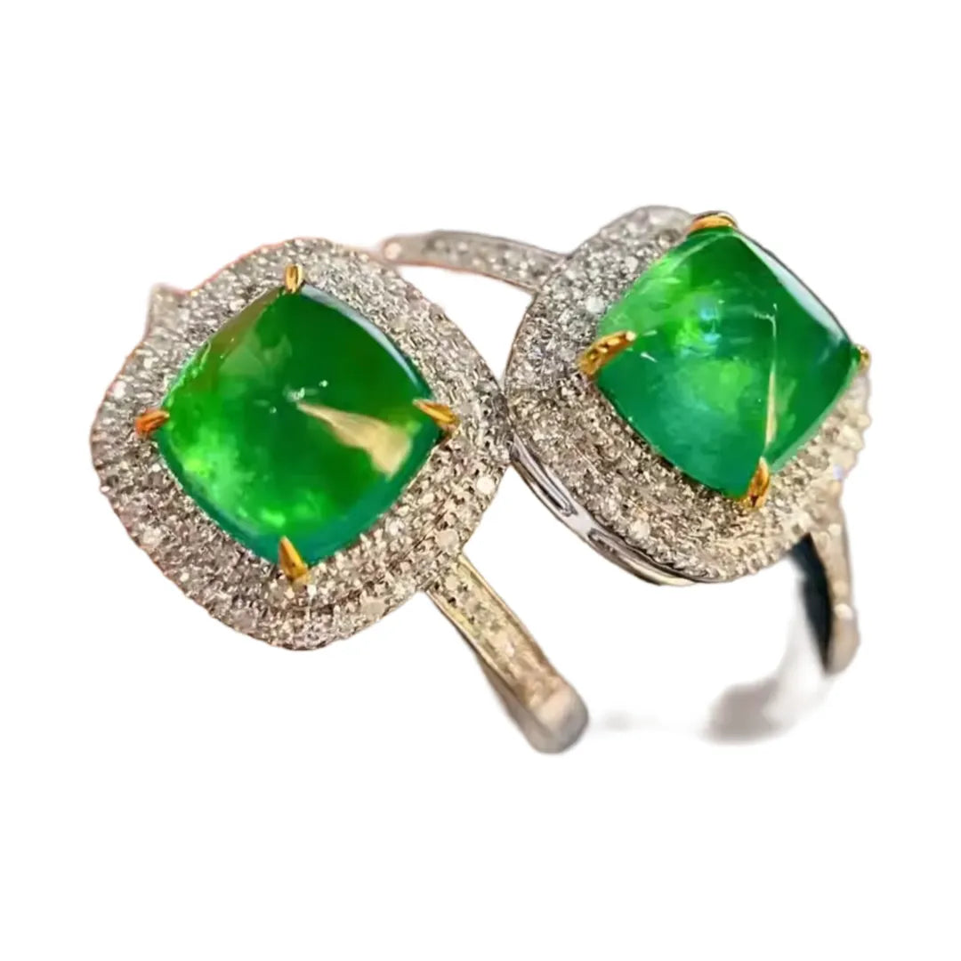 Engagement Ring 18K Gold 1.1ct Sugarloaf Emerald Ring