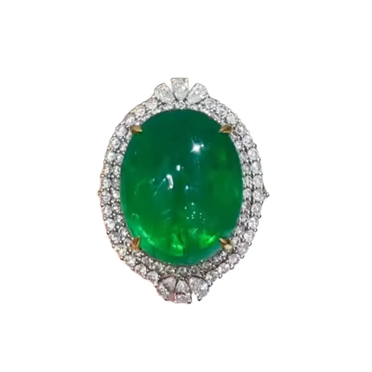 18K Gold 15.3ct Convex-Cut Emerald Ring/Pendant Convertible