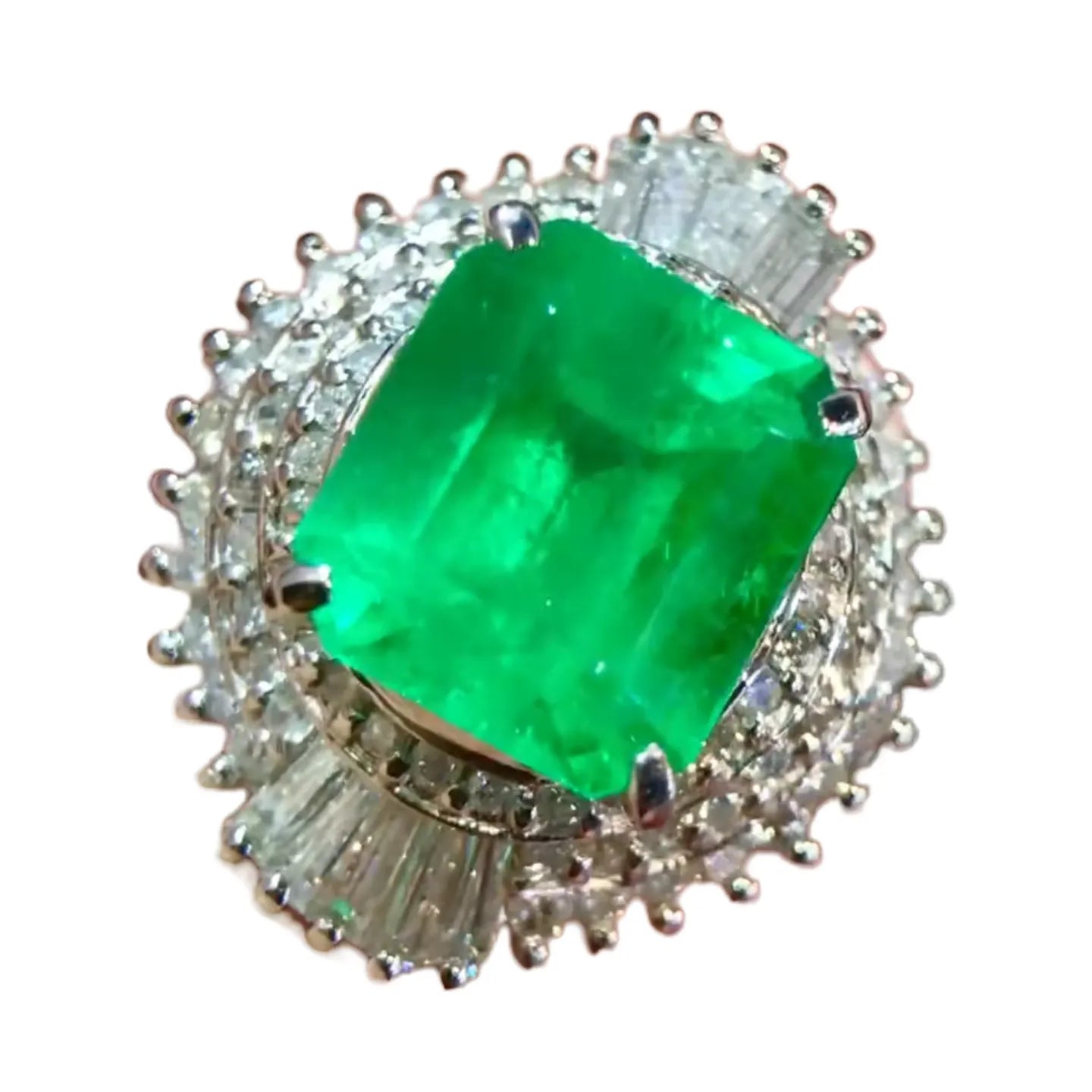 Platinum 3.48ct Colombian Emerald Ring With Vivid Green
