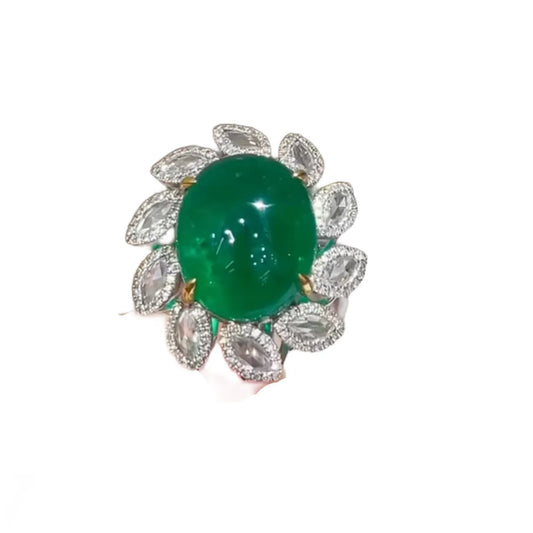18K Gold 11.82ct Emerald Ring with 1.403ct Diamonds – GUILD Certification