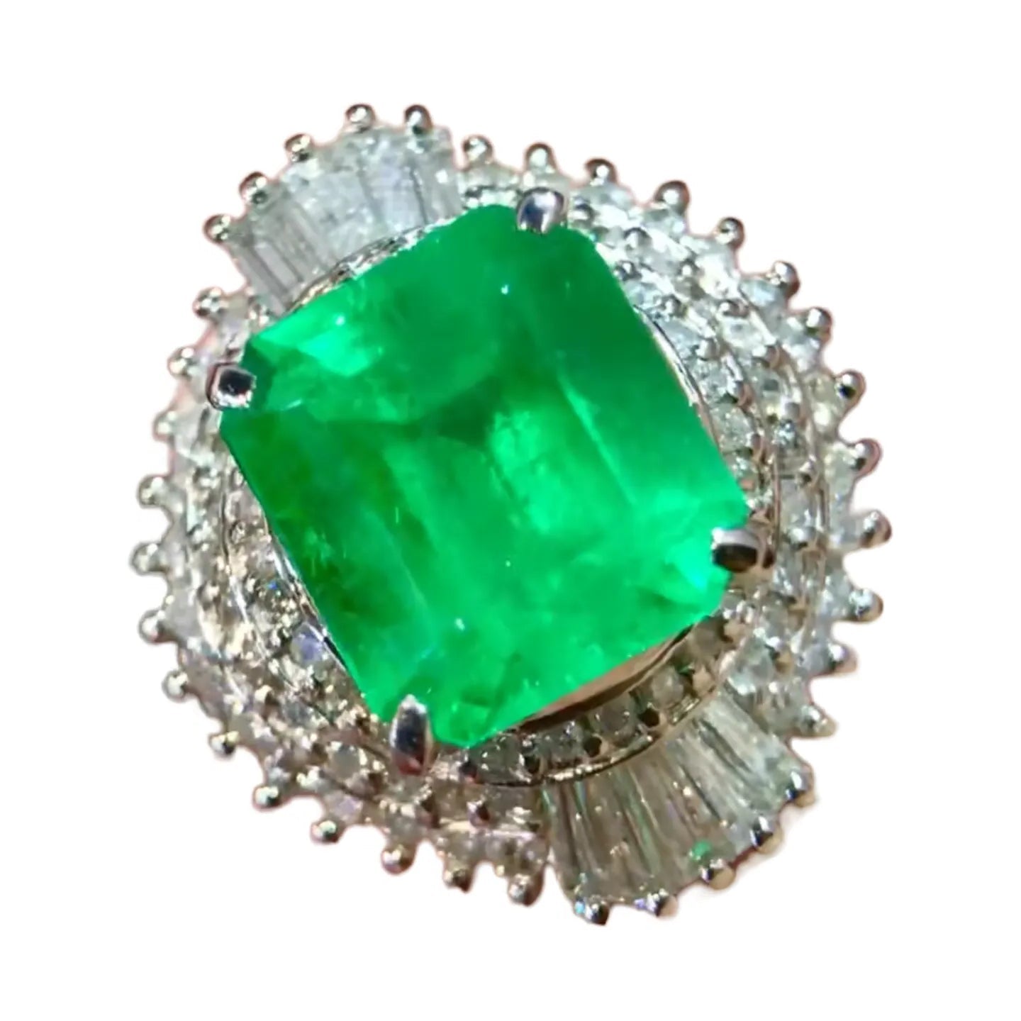 Platinum 3.48ct Colombian Emerald Ring With Vivid Green