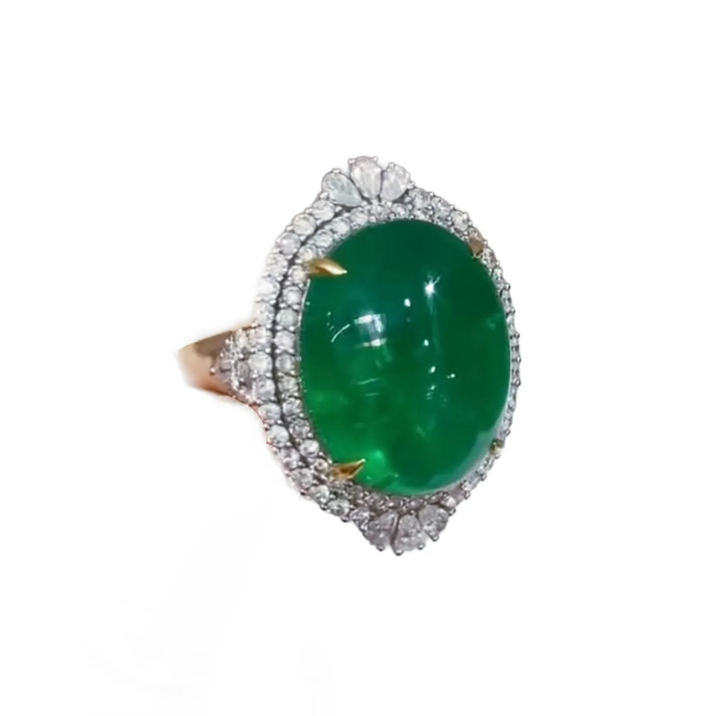 18K Gold 15.3ct Convex-Cut Emerald Ring/Pendant Convertible