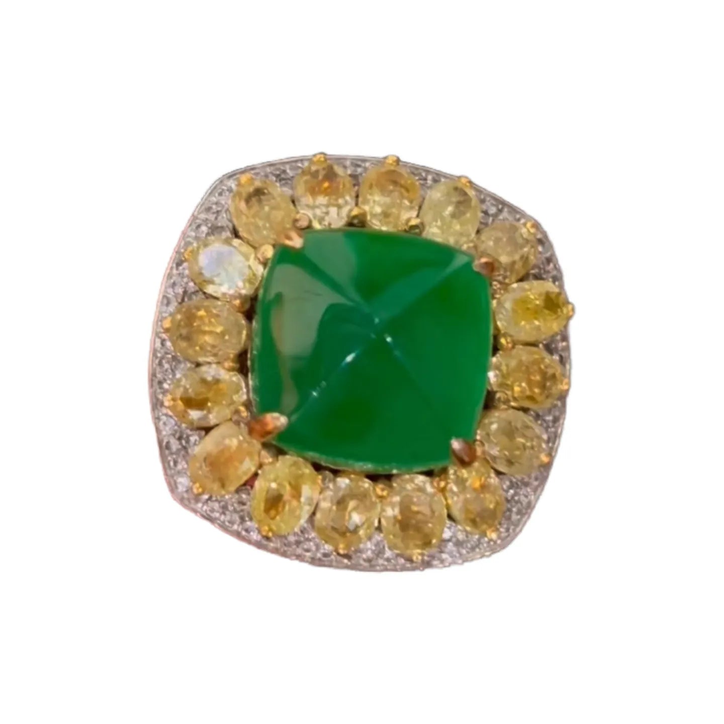 5.15ct Vivid Green Emerald Ring and Pendant Dual-Use Design with Yellow Diamonds