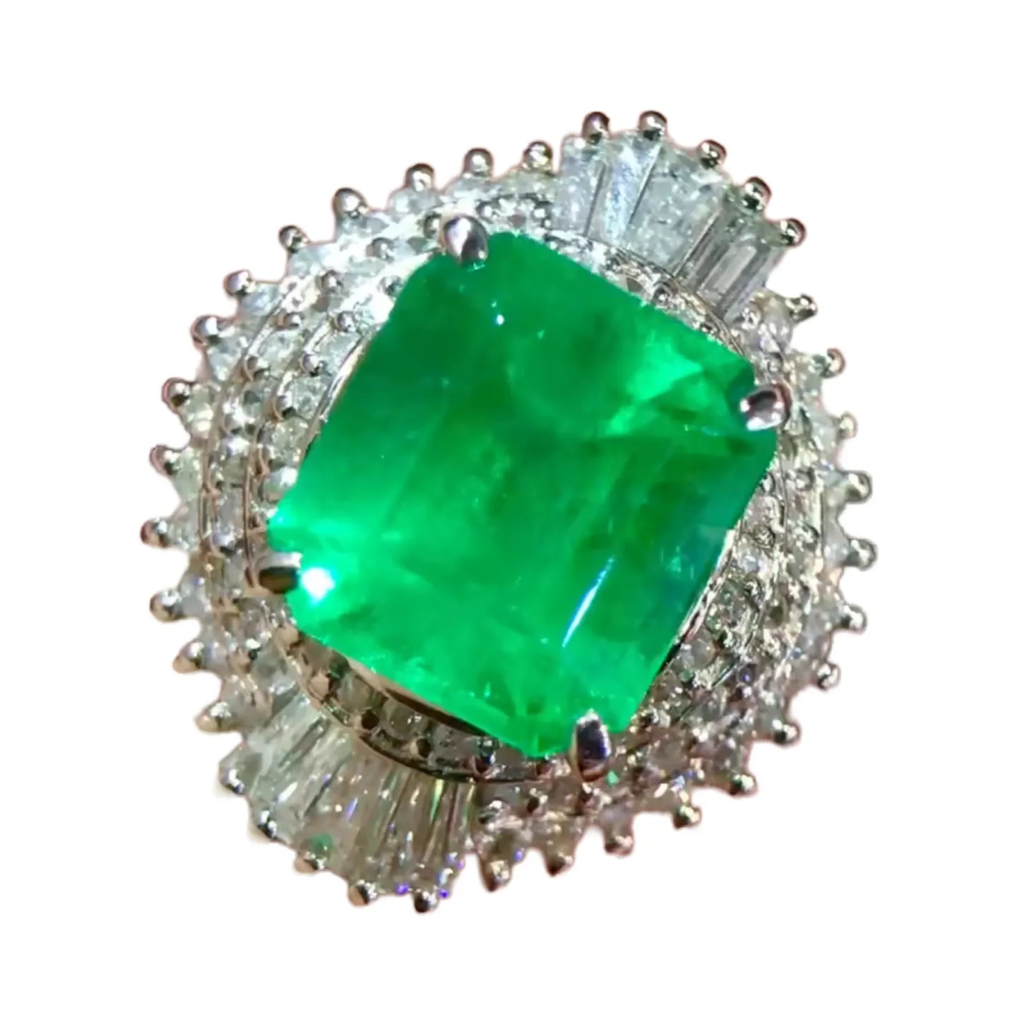 Platinum 3.48ct Colombian Emerald Ring With Vivid Green