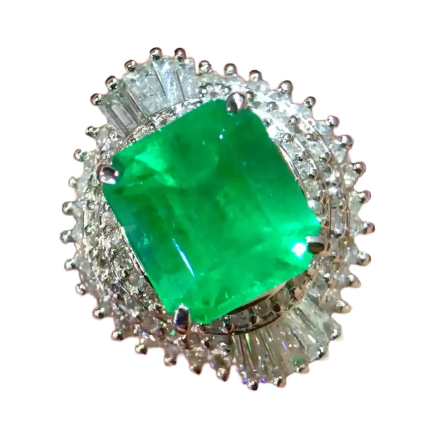 Platinum 3.48ct Colombian Emerald Ring With Vivid Green