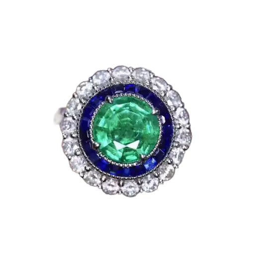 Engagement Ring 18K Gold 1.06ct Fine Round-Cut Emerald Ring