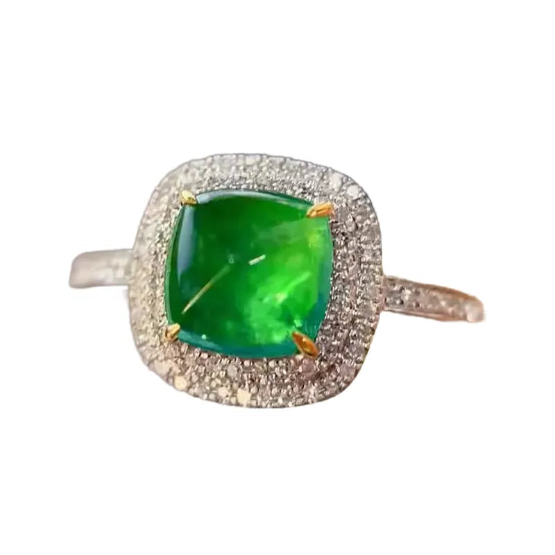 Engagement Ring 18K Gold 1.1ct Sugarloaf Emerald Ring
