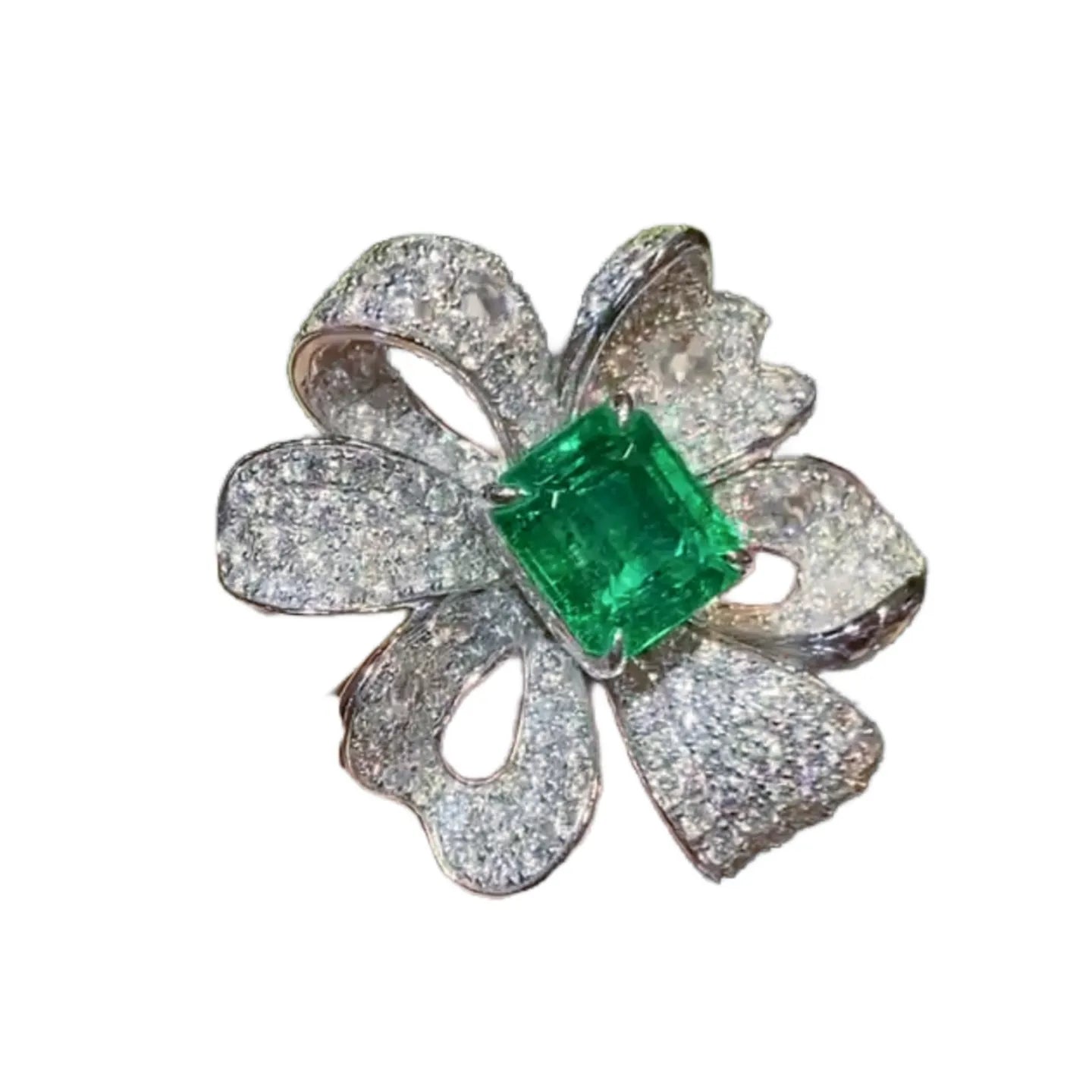 Thick Gold Pave Design 1.37ct Emerald Ring