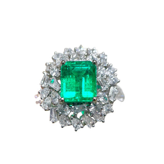 Engagement Ring 18K Gold 2.37ct Natural Muzo Emerald Ring