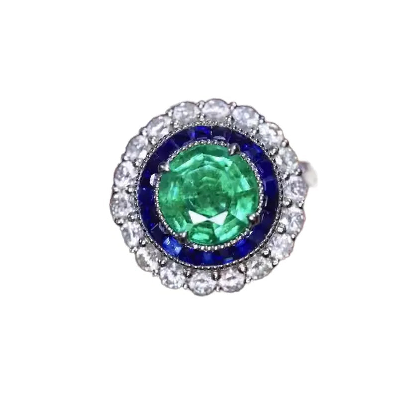 Engagement Ring 18K Gold 1.06ct Fine Round-Cut Emerald Ring
