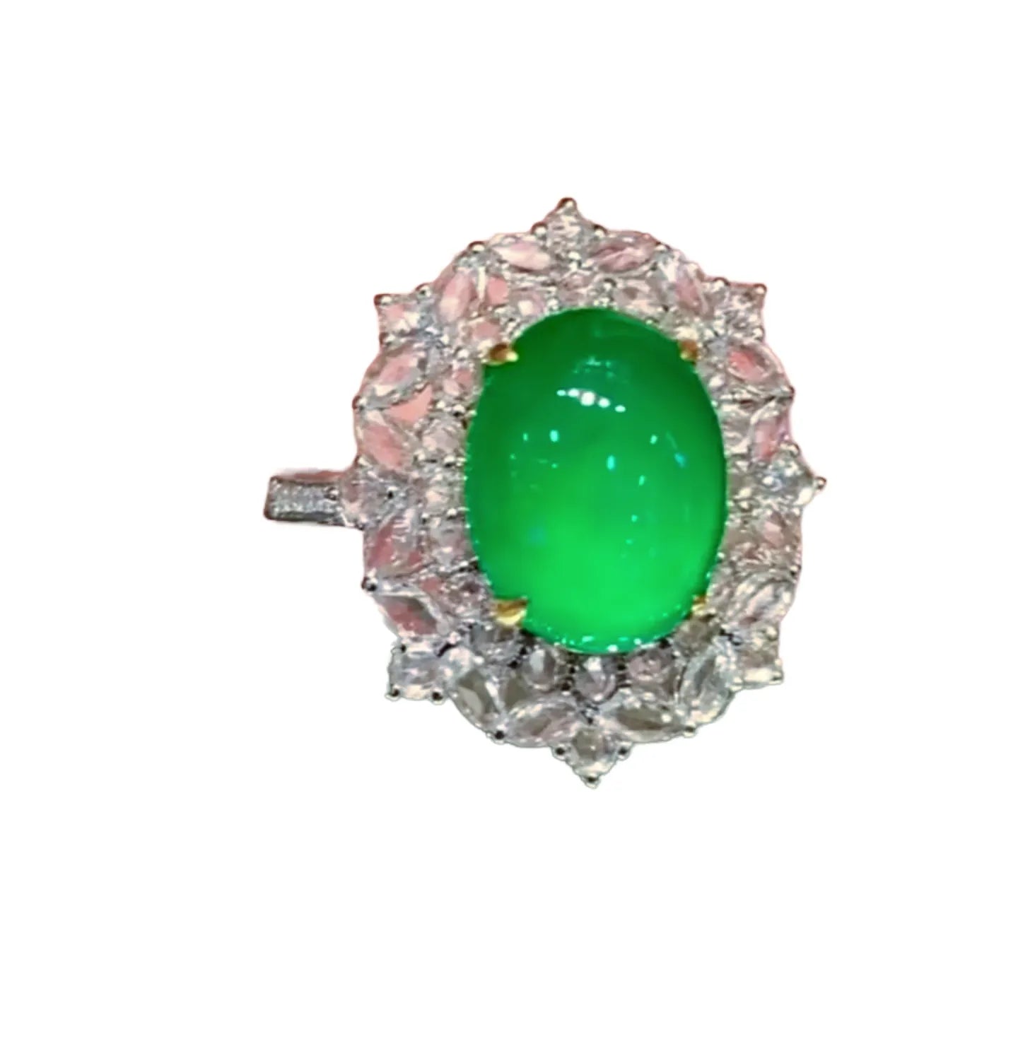 3ct Glassy Fluorescent Emerald Ring in 18K Gold with Diamonds