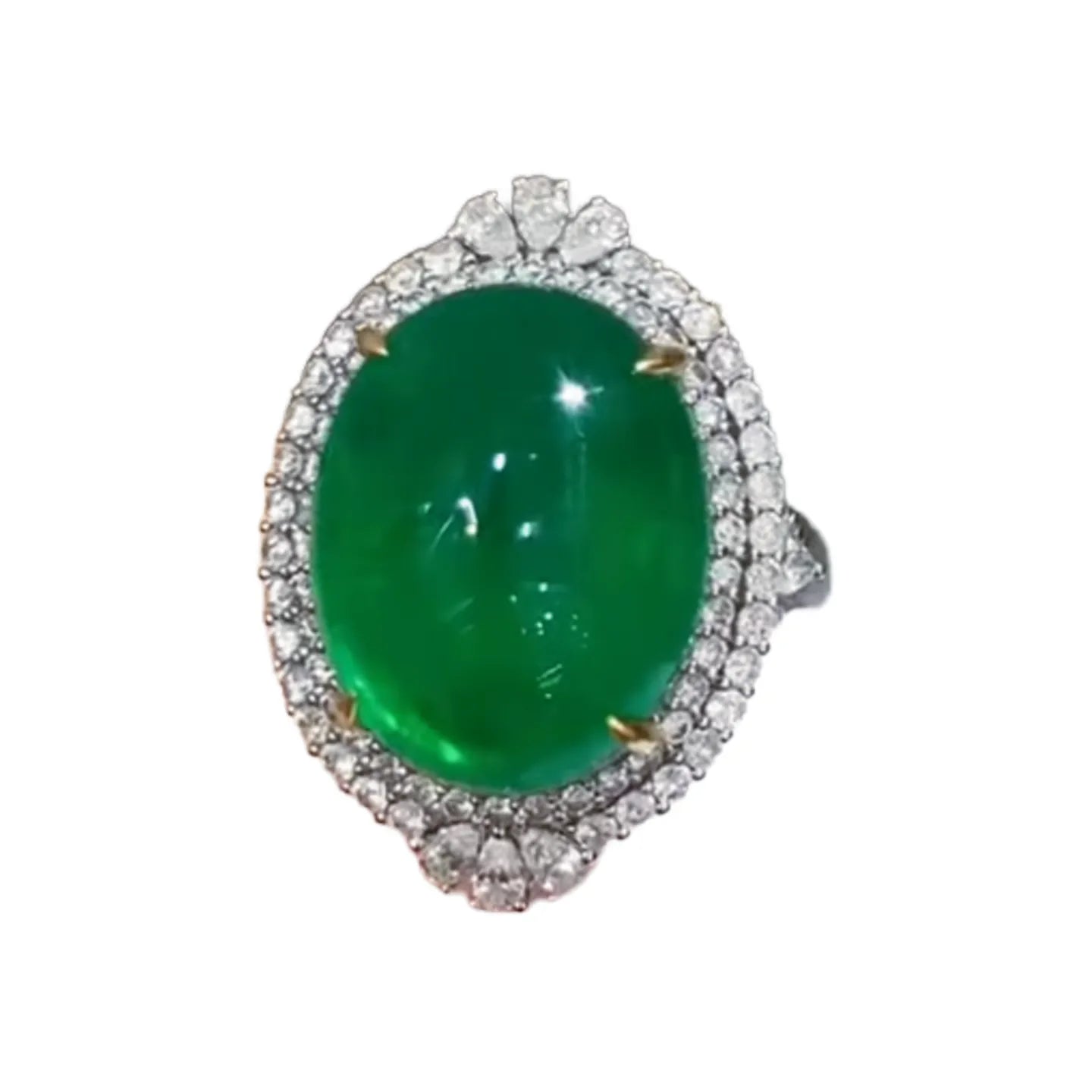 18K Gold 15.3ct Convex-Cut Emerald Ring/Pendant Convertible