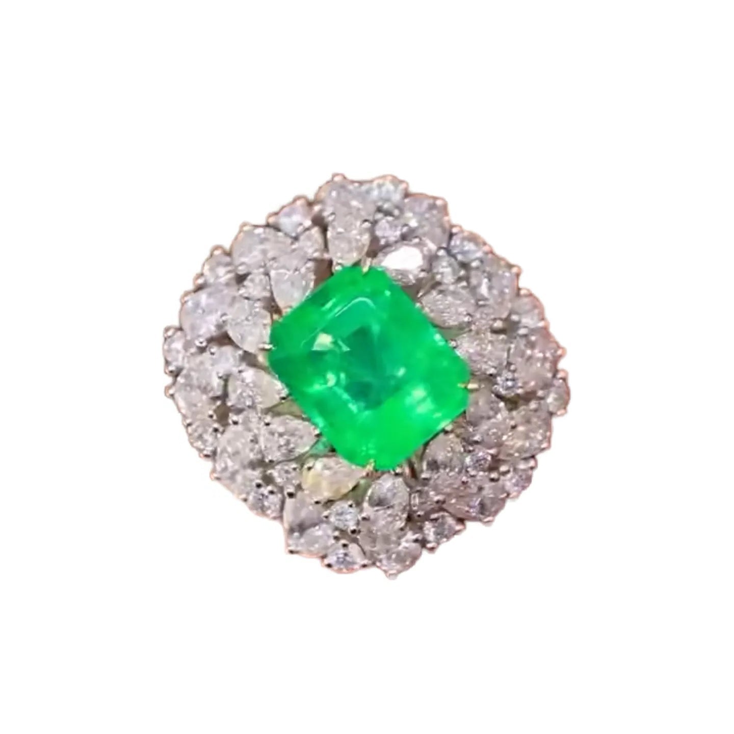 18K Gold 2.0ct Natural Colombian Emerald Ring with 2.105ct Diamonds