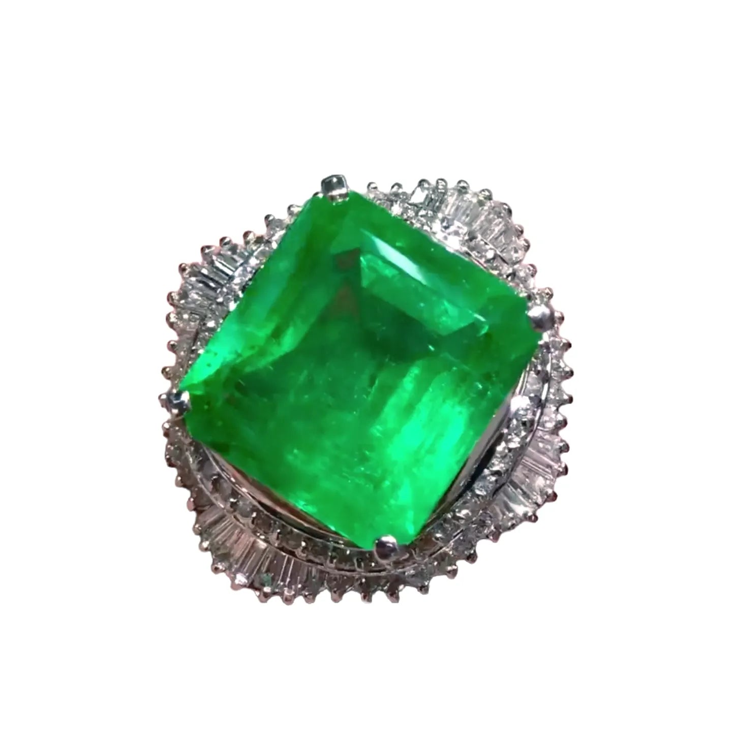Platinum 12.31ct Colombian Emerald Ring Vivid Green