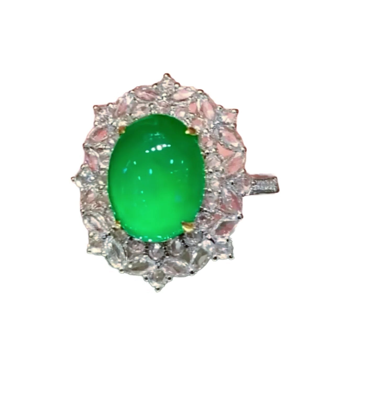 3ct Glassy Fluorescent Emerald Ring in 18K Gold with Diamonds