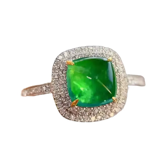 Engagement Ring 18K Gold 1.1ct Sugarloaf Emerald Ring