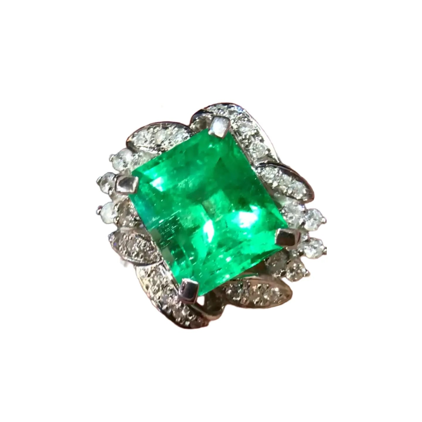 Platinum 4.48ct Colombian Emerald Ring With Vivid Green