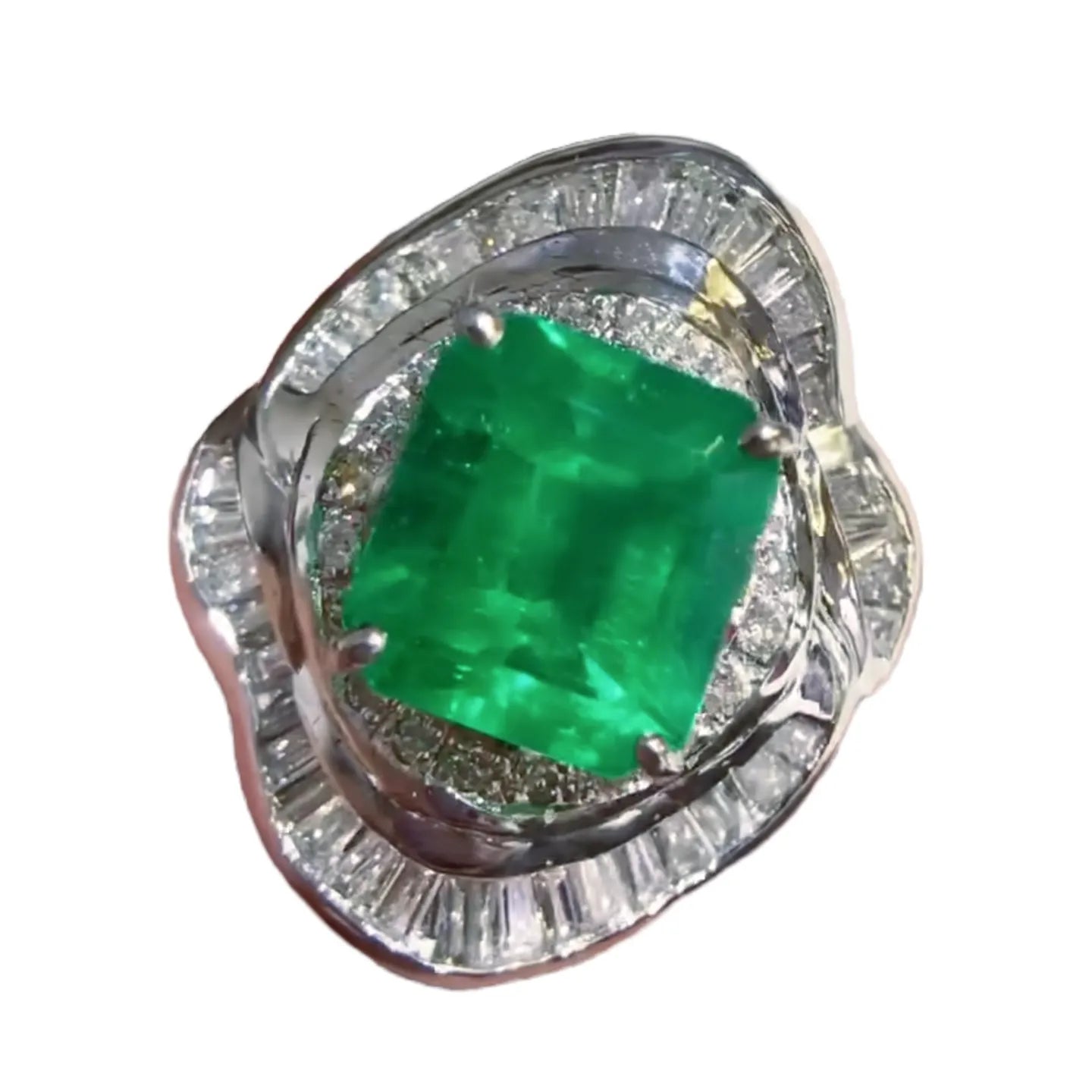 Platinum 3.4ct Colombian Emerald Ring Vivid Green