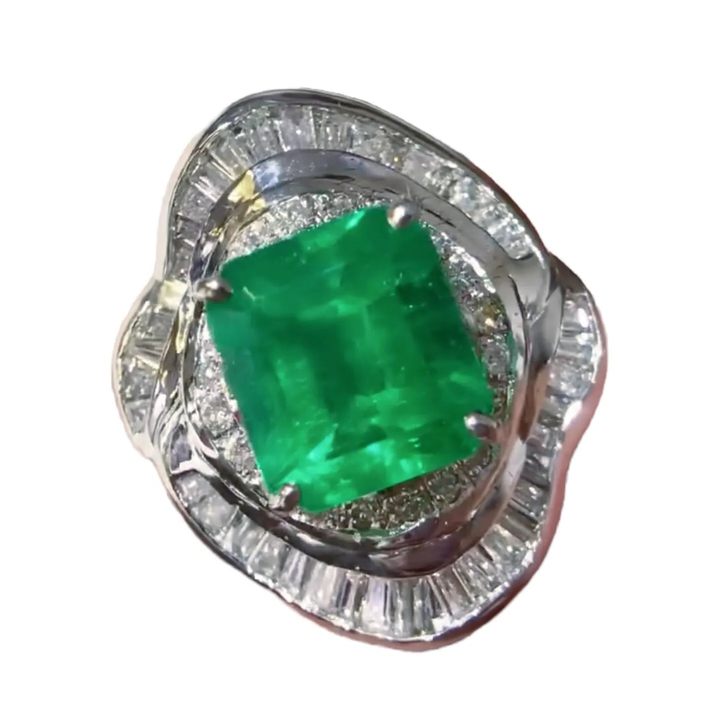 Platinum 3.4ct Colombian Emerald Ring Vivid Green