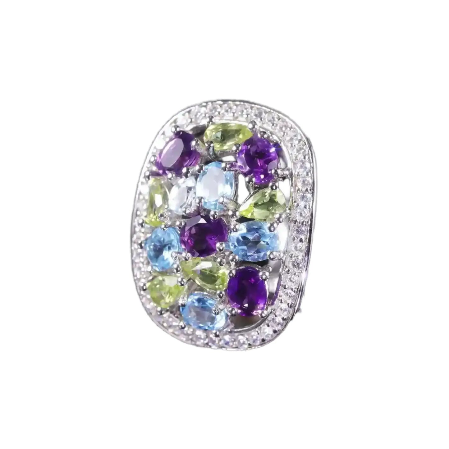 Engagement Ring 925 Silver Cluster Topaz Peridot Amethyst