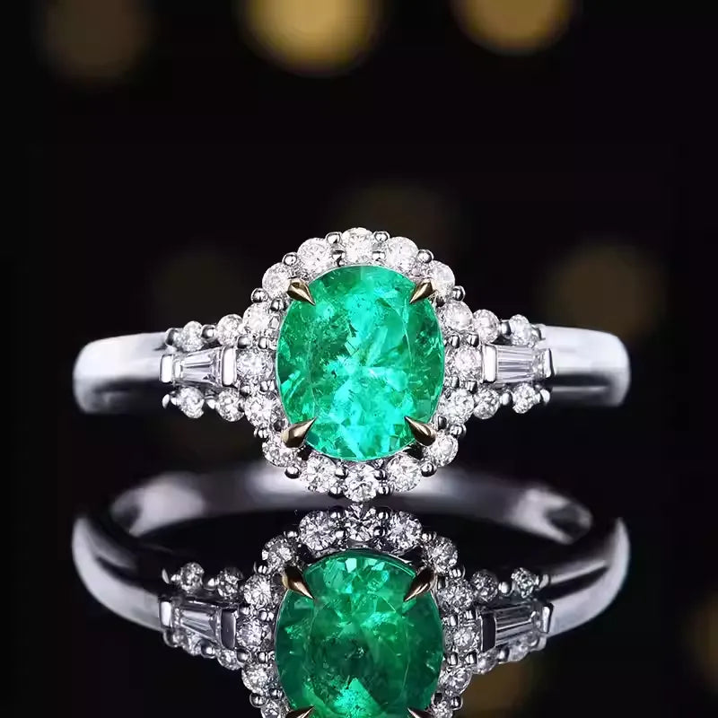 Oval 18K Gold 1.14ct Colombia Natural Emerald Ring for Engagement