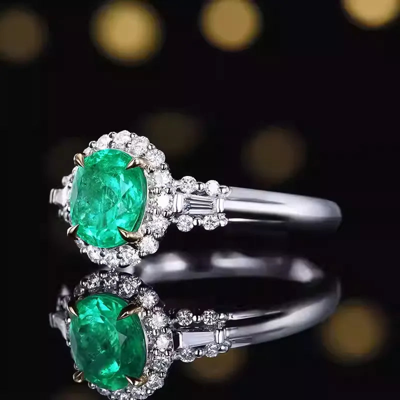 Oval 18K Gold 1.14ct Colombia Natural Emerald Ring for Engagement