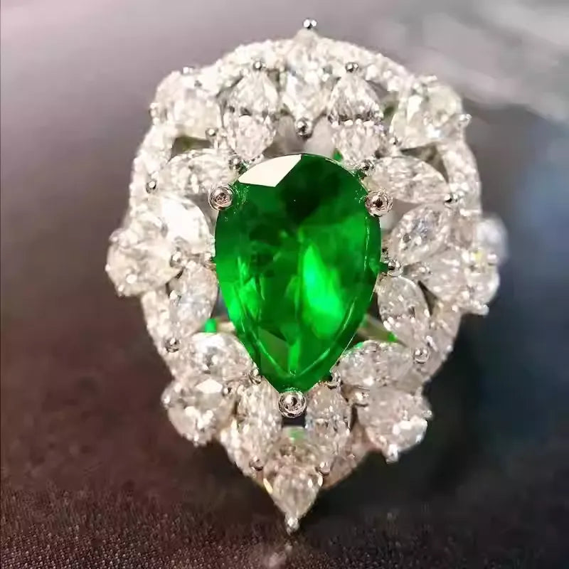 Pear Engagement Ring 18K Gold 1.47ct Panjshir Emerald Wharton Green