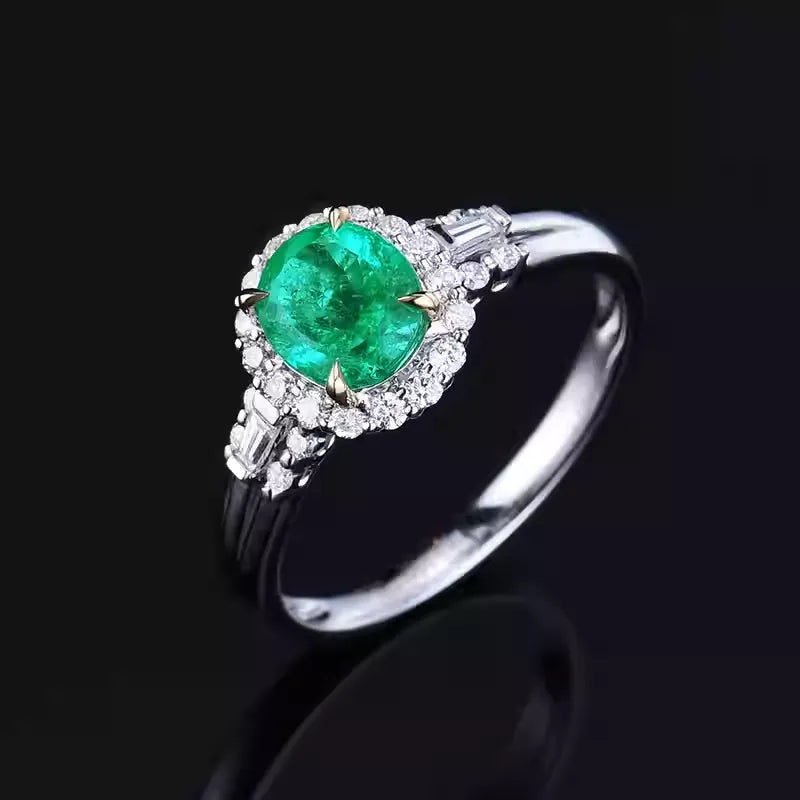 Oval 18K Gold 1.14ct Colombia Natural Emerald Ring for Engagement