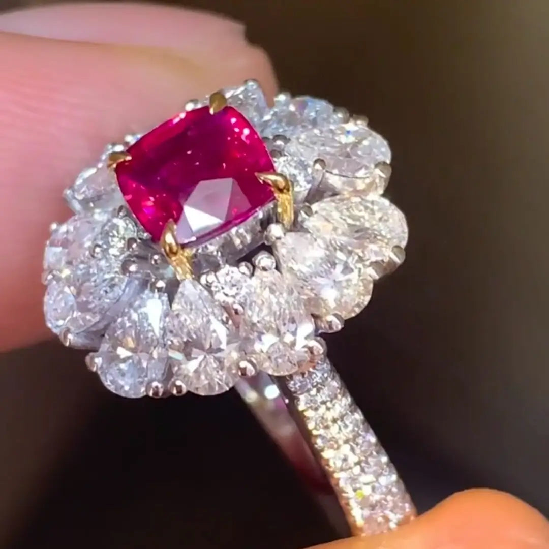 Cushion 1ct Unheated Pigeon Blood Ruby GRS Certified Ring