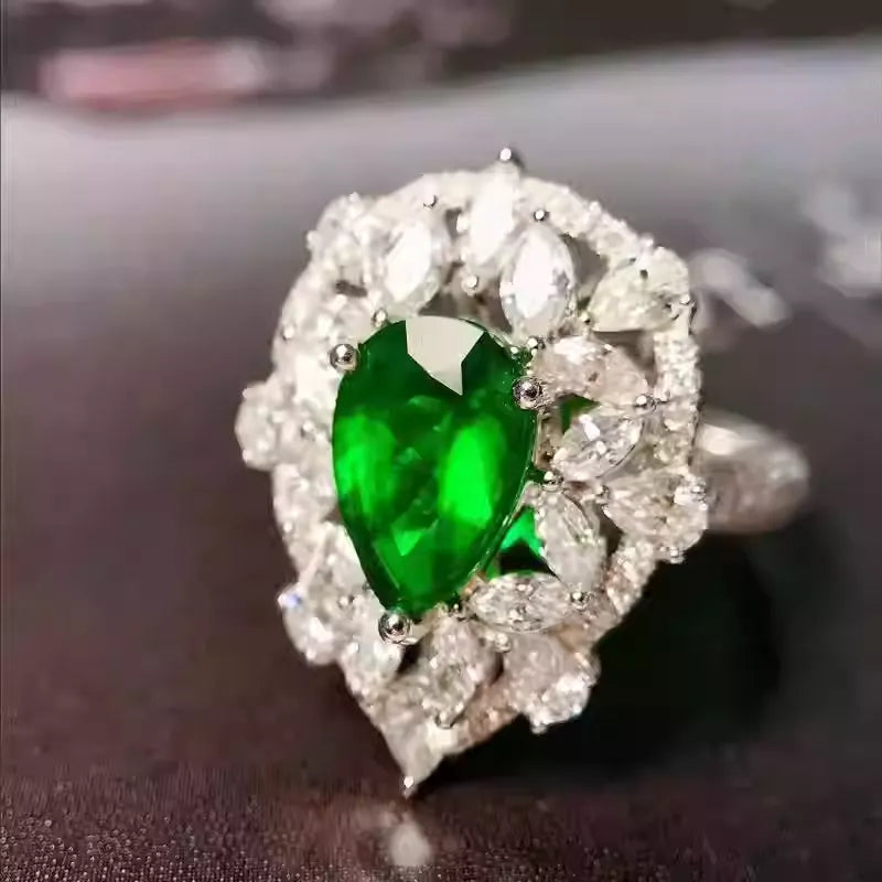 Pear Engagement Ring 18K Gold 1.47ct Panjshir Emerald Wharton Green