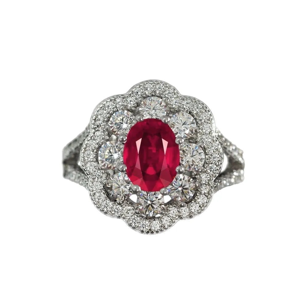 Oval Engagement Ring 1ct 6*8 925 Silver Ruby