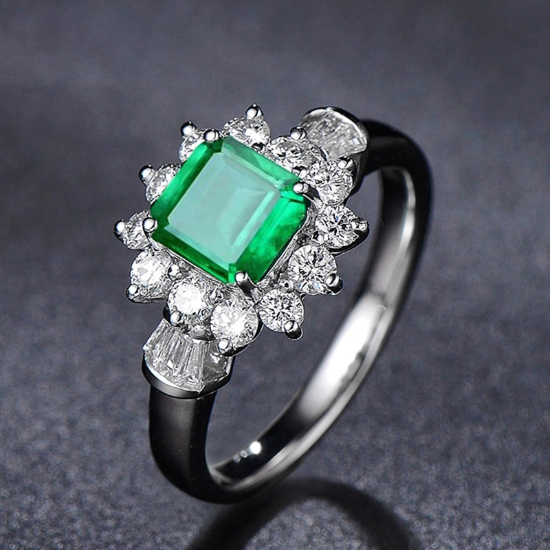 Emerald Engagement Ring 2ct 7*7 925 Silver Zircon