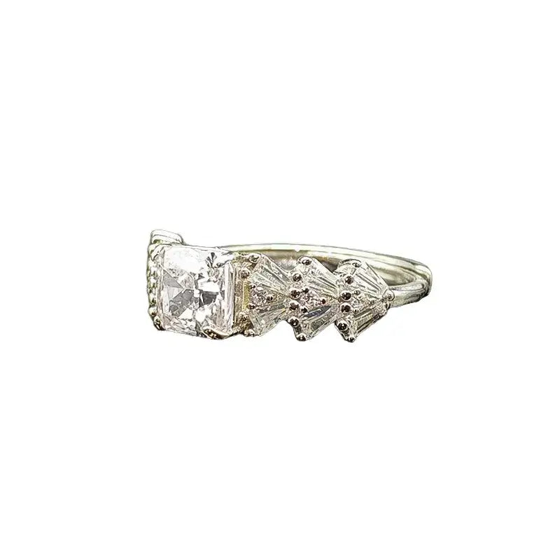 Radiant Engagement Ring 925 Silver High Carbon Diamond Open Ring