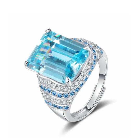 Emerald Engagement Ring 8ct 12*16 925 Silver Zircon Open Ring