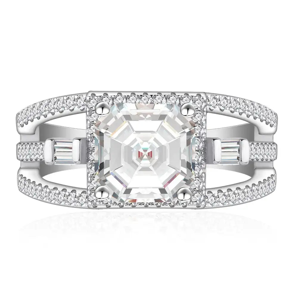 Asscher Square Engagement Ring 8mm 925 Silver Zircon