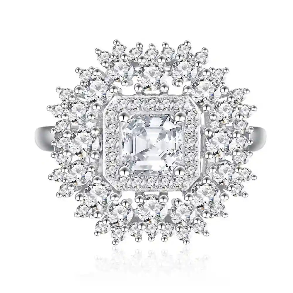Asscher Engagement Ring 6mm 925 Silver Zircon