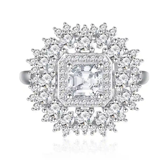 Asscher Engagement Ring 6mm 925 Silver Zircon