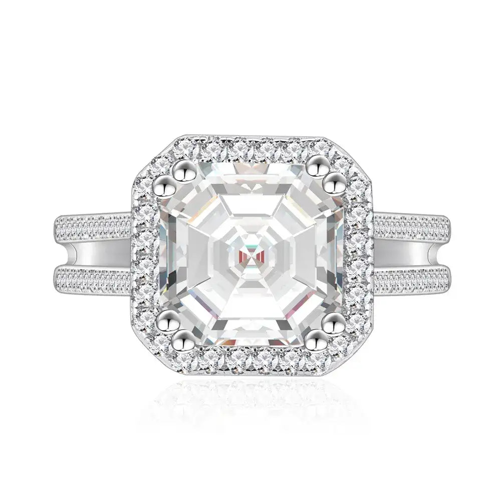 Asscher Engagement Ring 9mm 925 Silver Zircon