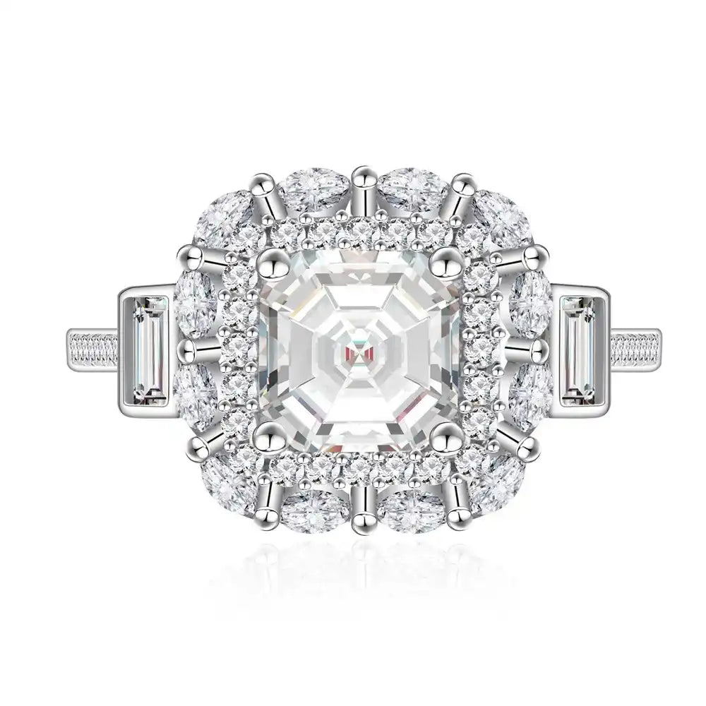 Asscher Engagement Ring 7mm 925 Silver Zircon