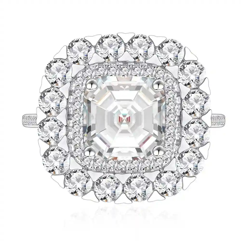 Asscher Engagement Ring 8mm 925 Silver Zircon