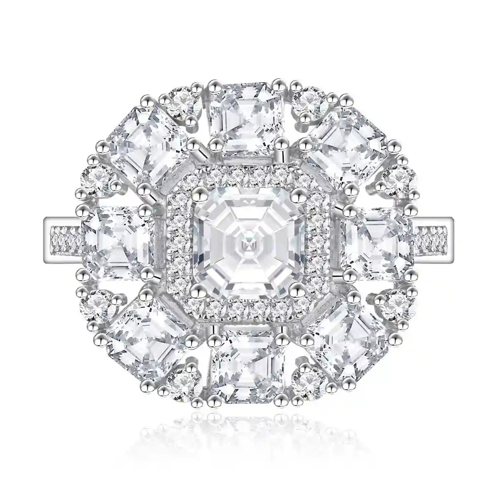 Asscher Original Design Engagement Ring 6mm 925 Silver Zircon
