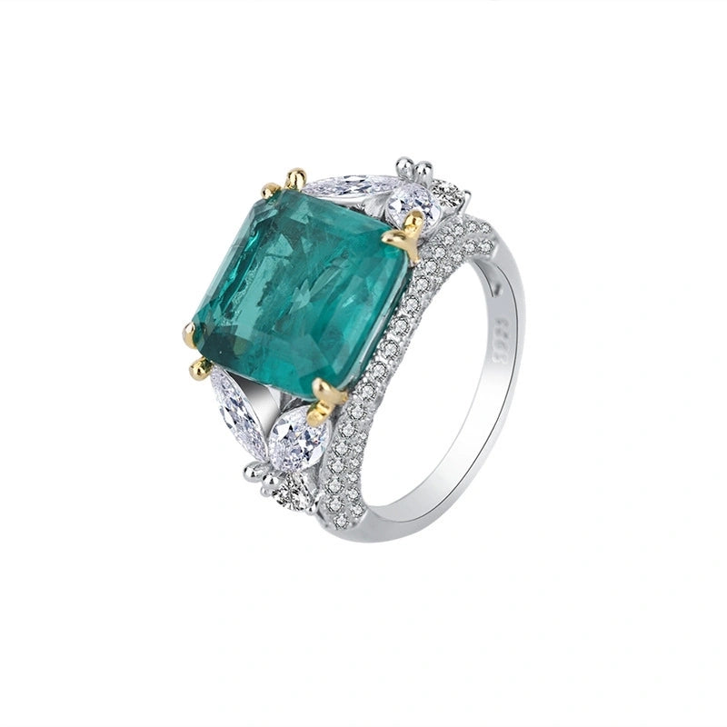 Square Engagement Ring 12*12 925 Silver Emerald