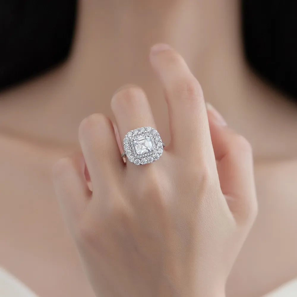 Asscher Engagement Ring 8mm 925 Silver Zircon