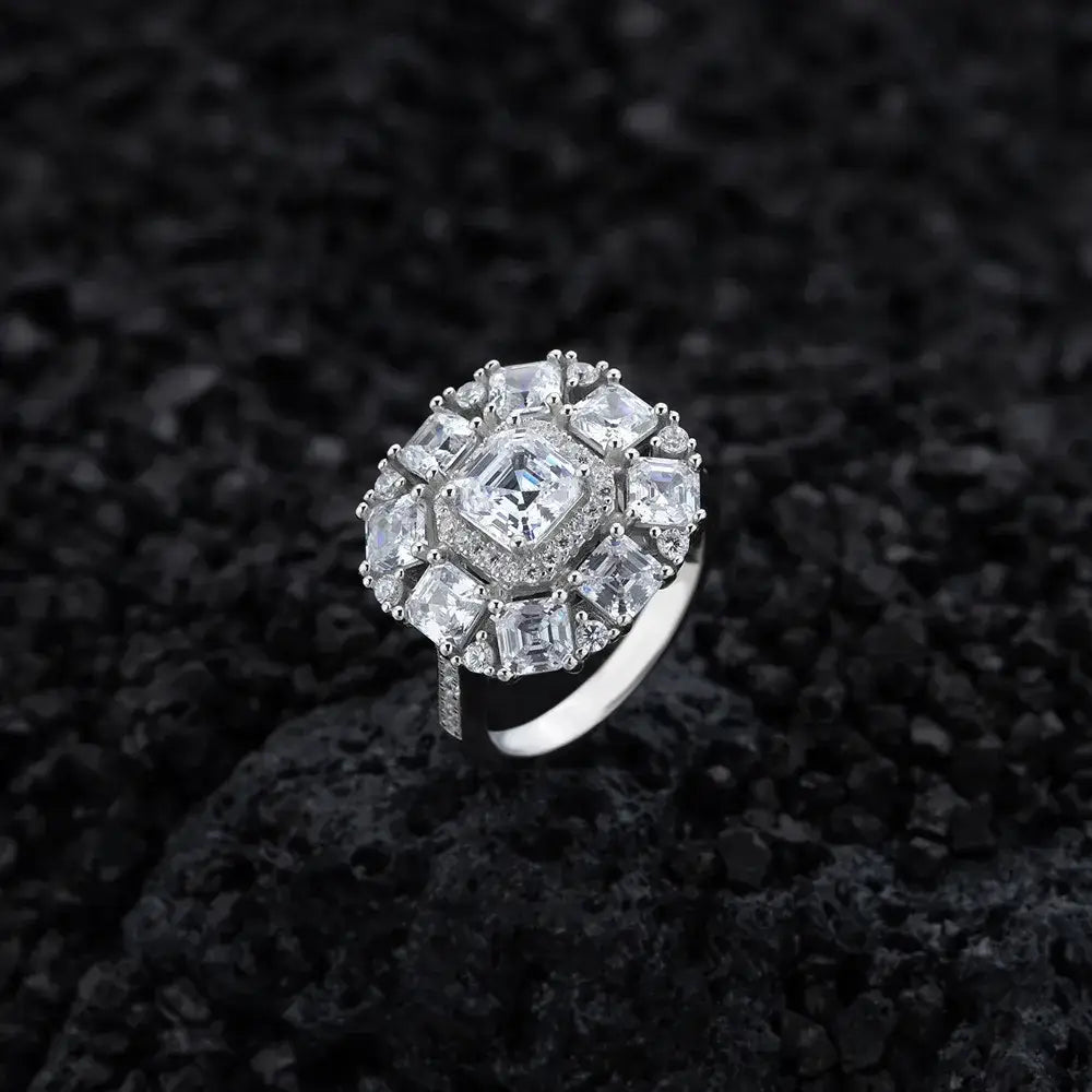 Asscher Original Design Engagement Ring 6mm 925 Silver Zircon